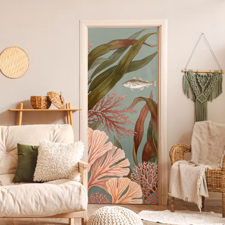 Deursticker - Onderwater - Planten - Vis - Vintage - Groen — 4
