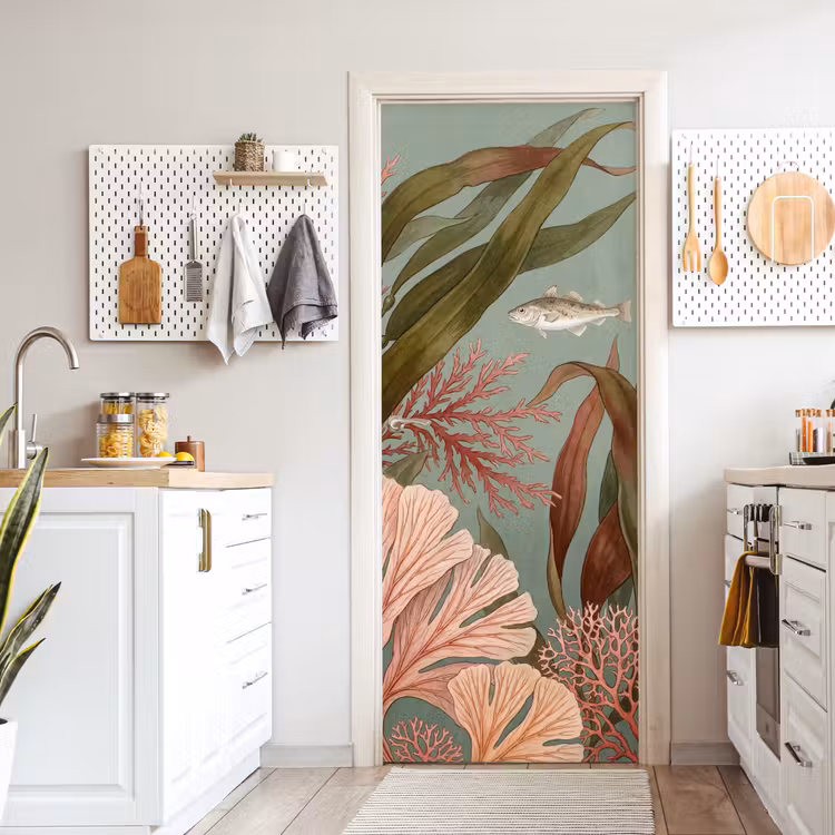 Deursticker - Onderwater - Planten - Vis - Vintage - Groen — 7