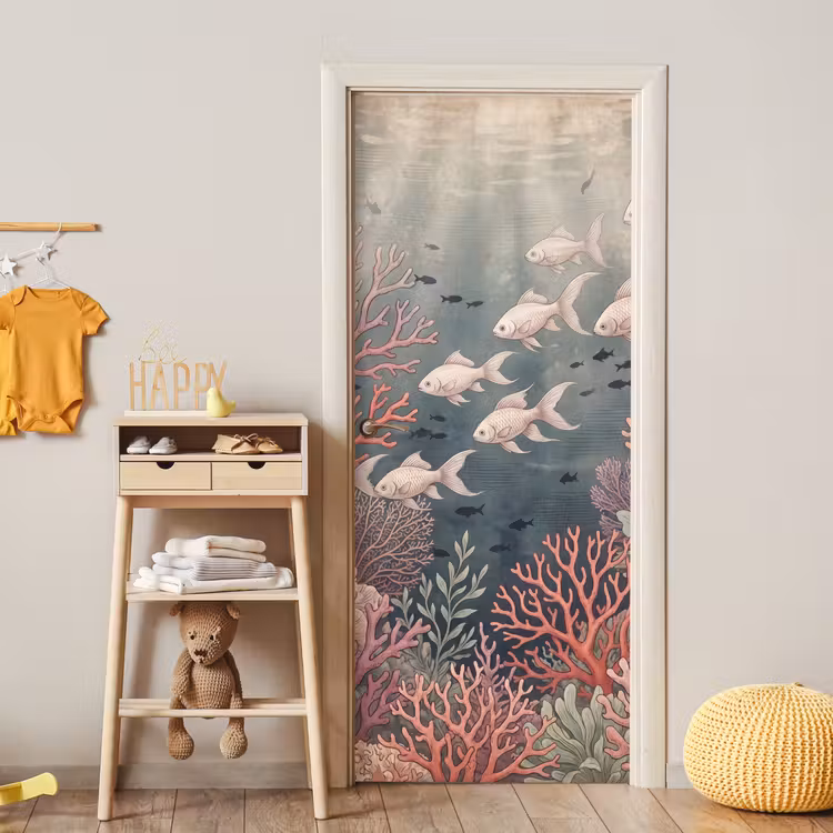 Deursticker - Vis - Koraal - Onderwater - Illustratie - Vintage — 6