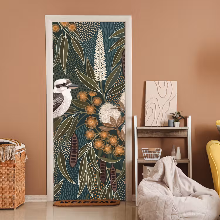 Deursticker - Vogel - Bladeren - Natuur - Illustratie - Groen — 2
