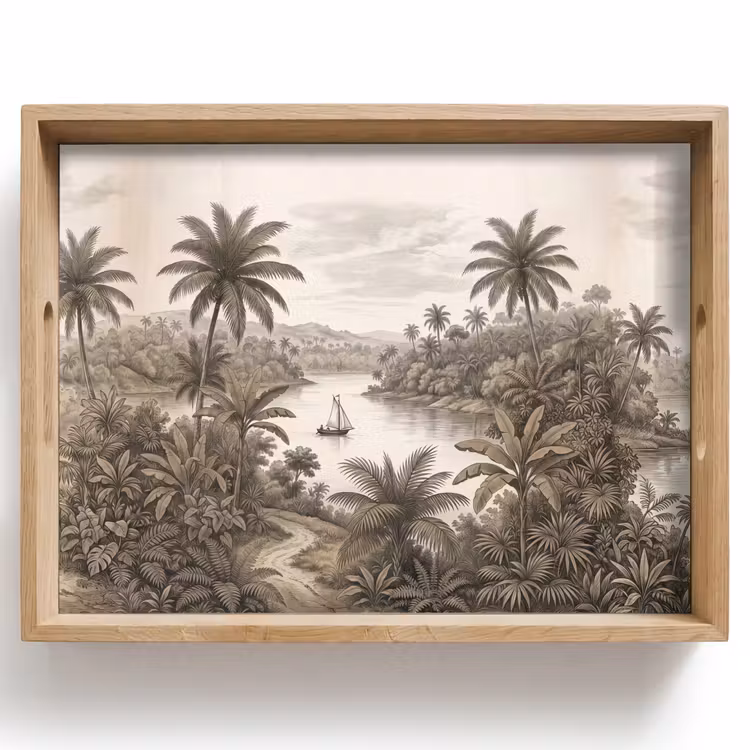 Dienblad - Landschap - Rivier - Boot - Tropisch - Vintage — 1