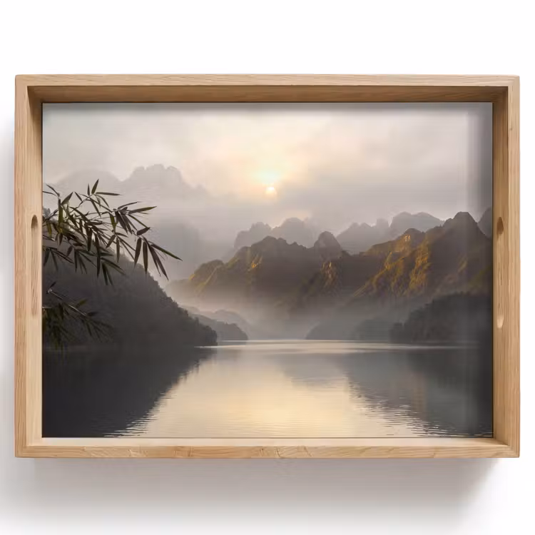 Dienblad - Bergen - Water - Mist - Natuur - Landschap — 1