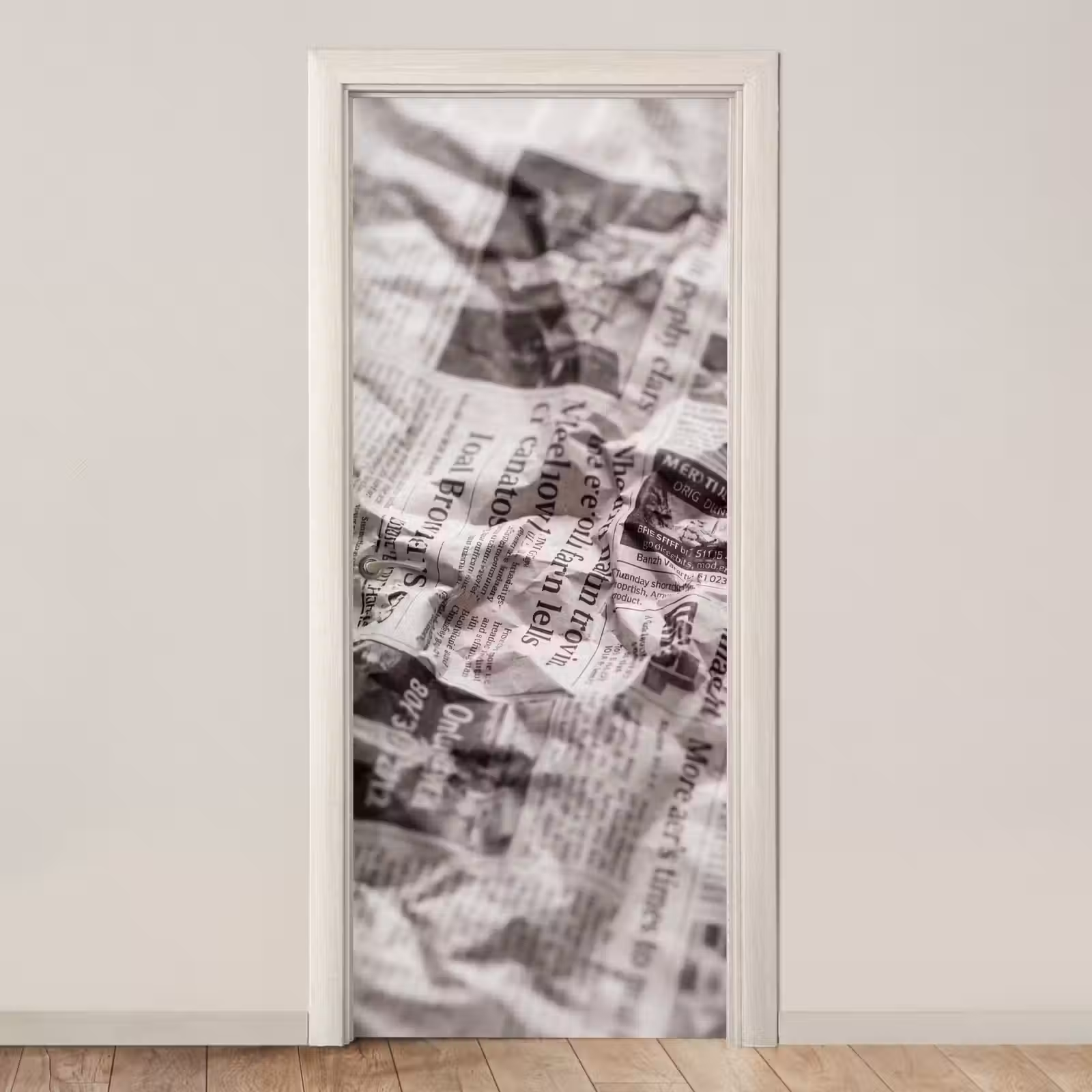 Deursticker - Krant - Gekreukeld - Textuur - Vintage - Zwart-wit — 1