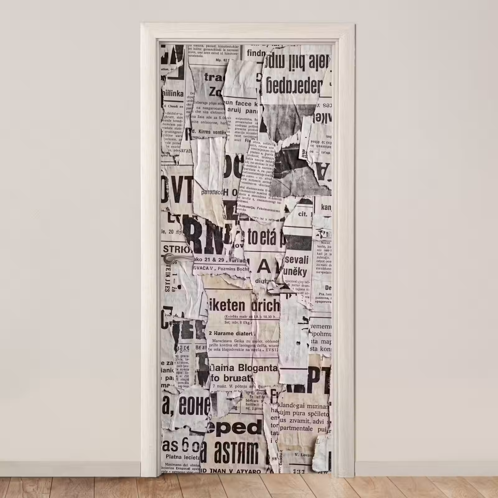 Deursticker - Krant - Gescheurd - Textuur - Abstract - Zwart-wit — 1