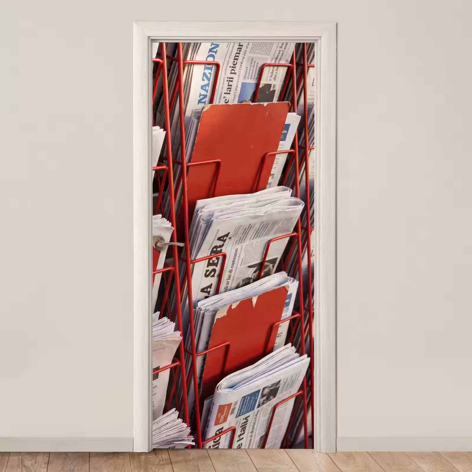 Deursticker - Kranten - Rek - Stedelijk - Dagelijks leven - Rood — 1