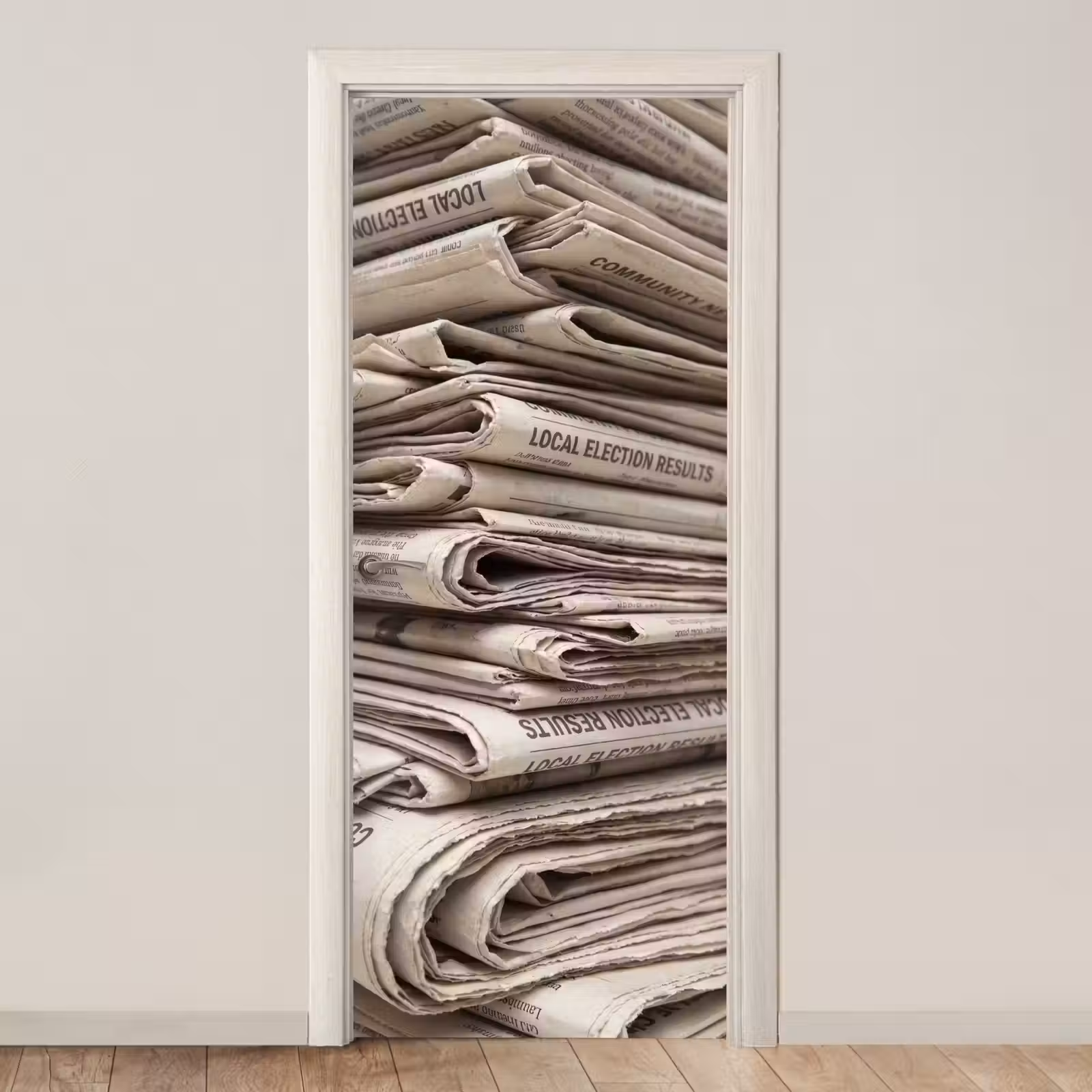 Deursticker - Kranten - Stapel - Nieuws - Vintage - Beige — 1
