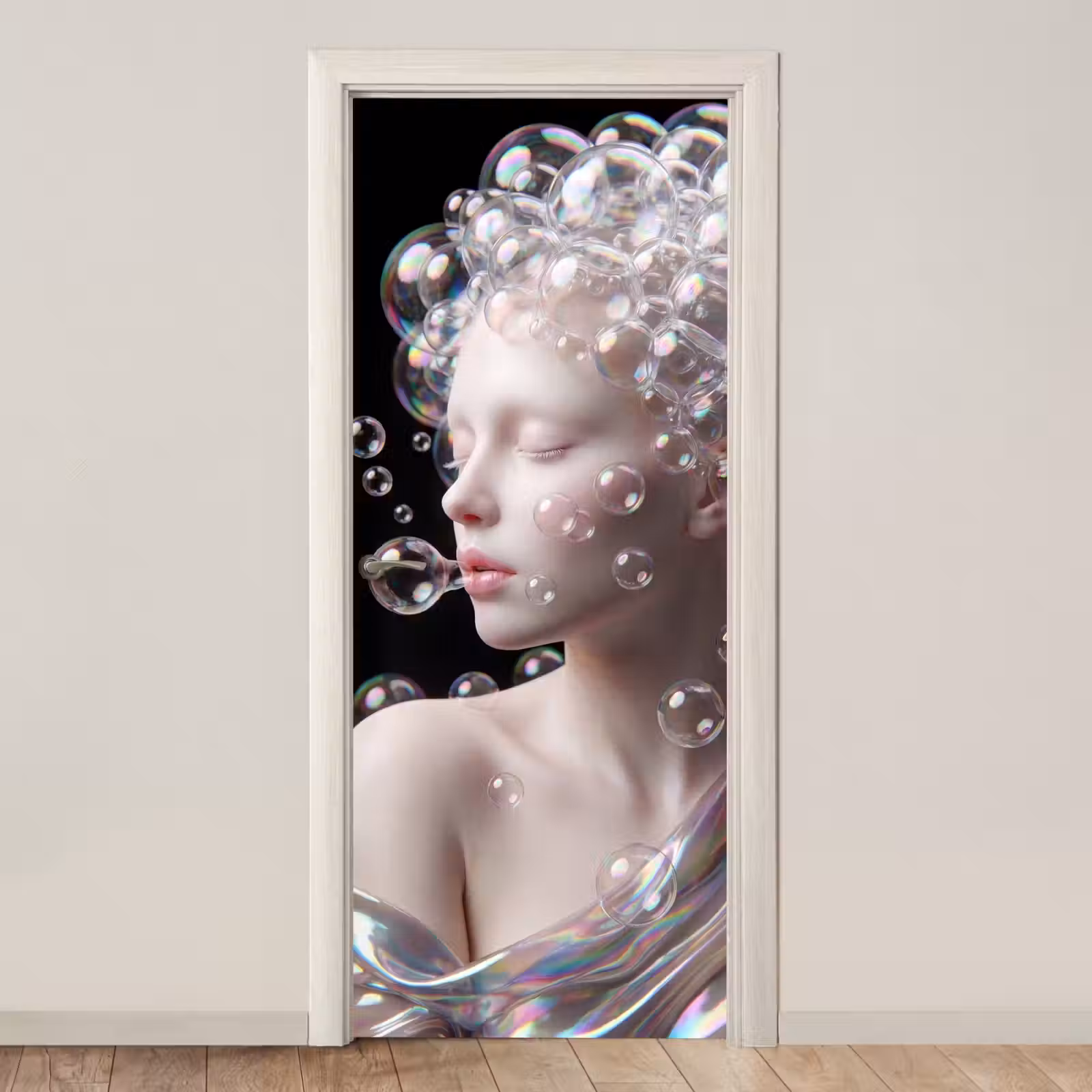 Deursticker - Vrouw - Bellen - Abstract - Kleurrijk — 1