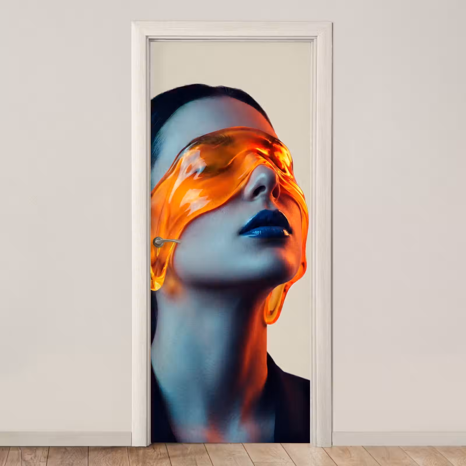 Deursticker - Vrouw - Oranje - Abstract - Modern - Kleurrijk — 1