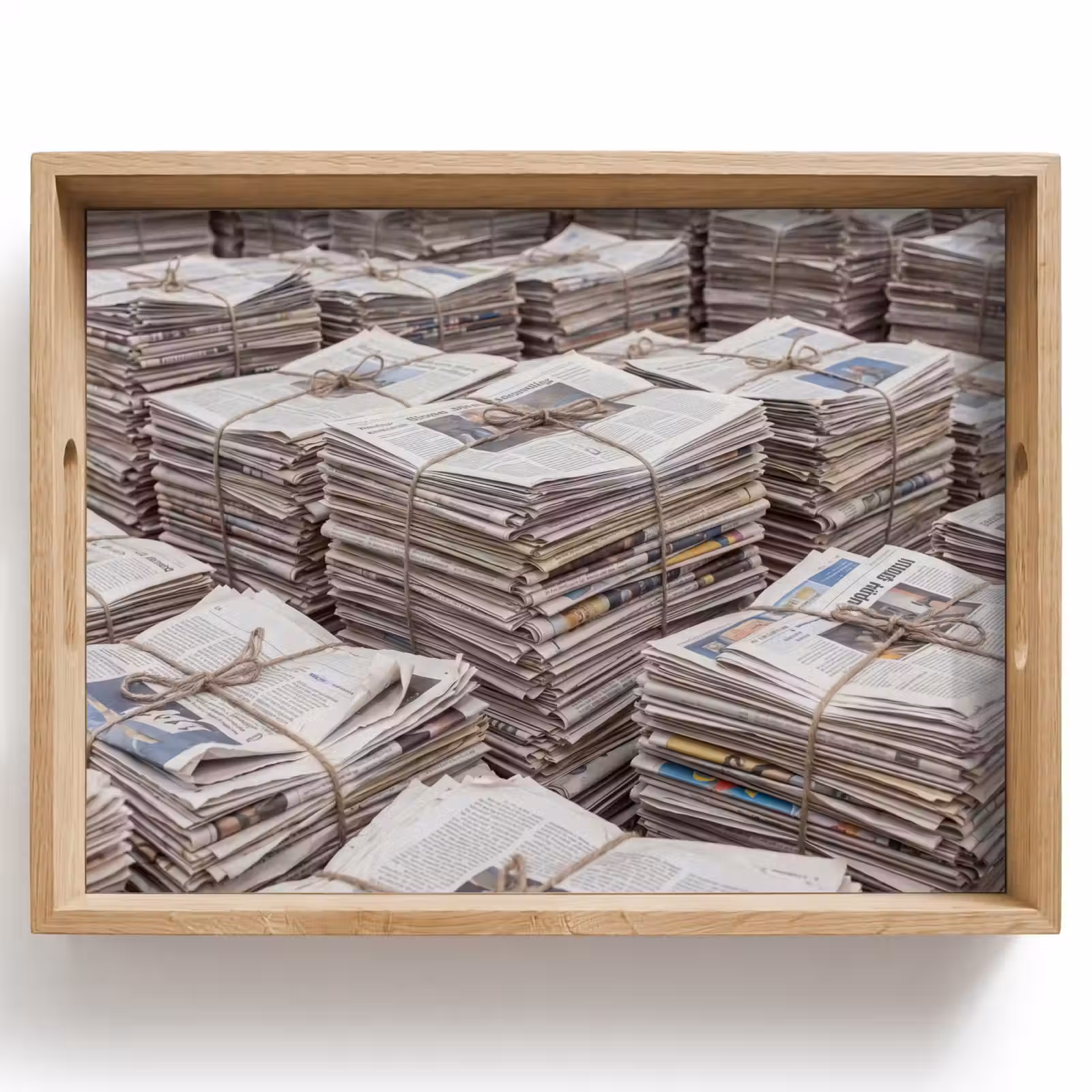 Dienblad - Kranten - Stapels - Touw - Informatie - Vintage — 1