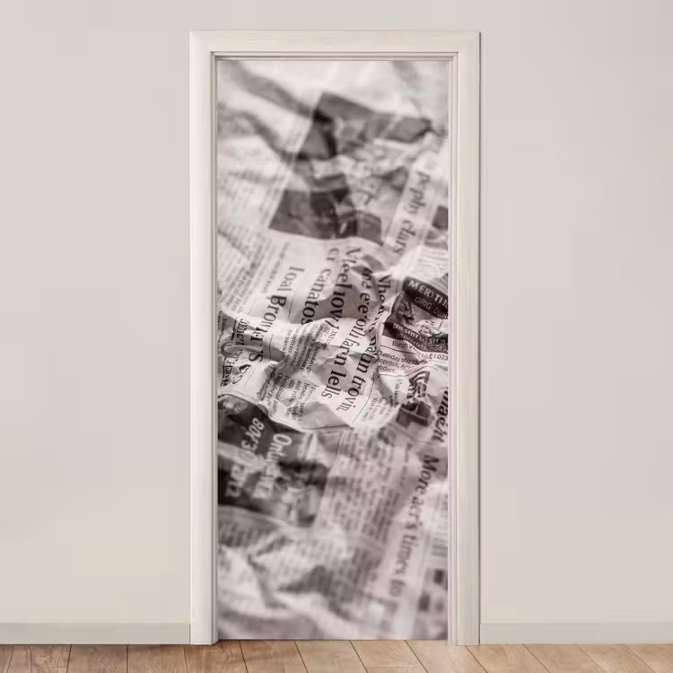Deursticker - Krant - Gekreukeld - Textuur - Vintage - Zwart-wit — 1