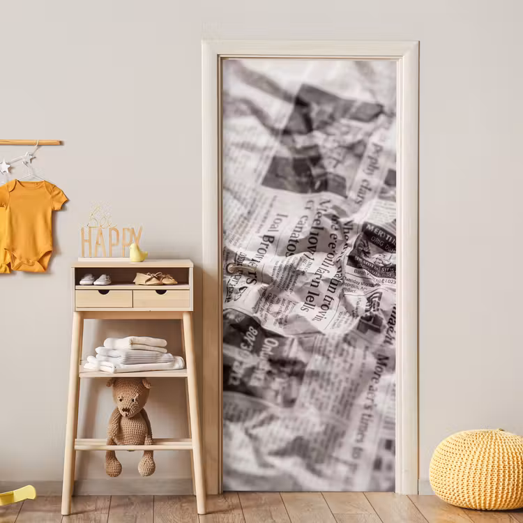 Deursticker - Krant - Gekreukeld - Textuur - Vintage - Zwart-wit — 6