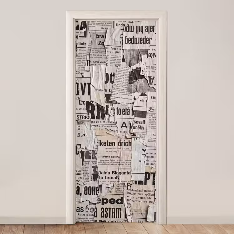 Deursticker - Krant - Gescheurd - Textuur - Abstract - Zwart-wit — 1