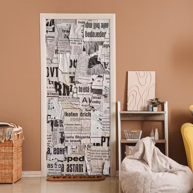 Deursticker - Krant - Gescheurd - Textuur - Abstract - Zwart-wit — 2