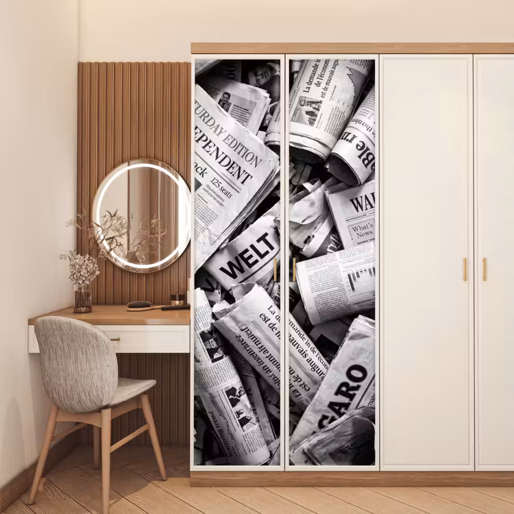 Deursticker - Krant - Stapel - Nieuws - Zwart-wit — 5