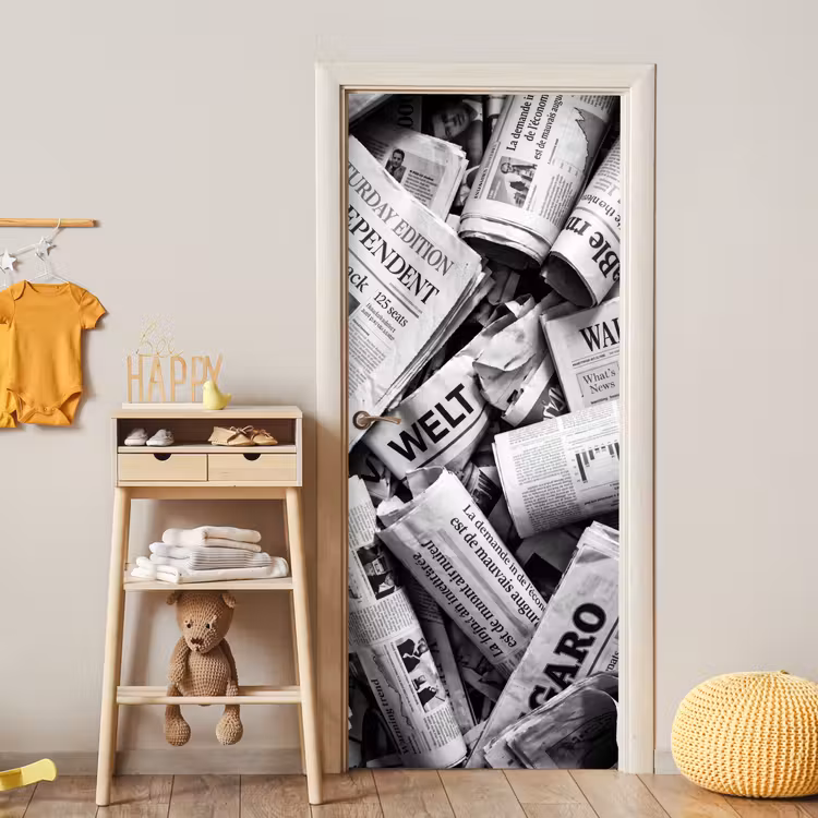 Deursticker - Krant - Stapel - Nieuws - Zwart-wit — 6