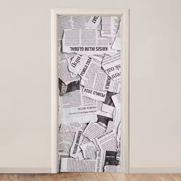 Deursticker - Krant - Versnipperd - Textuur - Zwart-wit - Abstract — 1