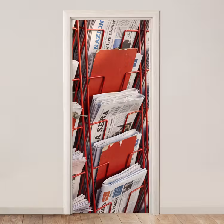 Deursticker - Kranten - Rek - Stedelijk - Dagelijks leven - Rood — 1