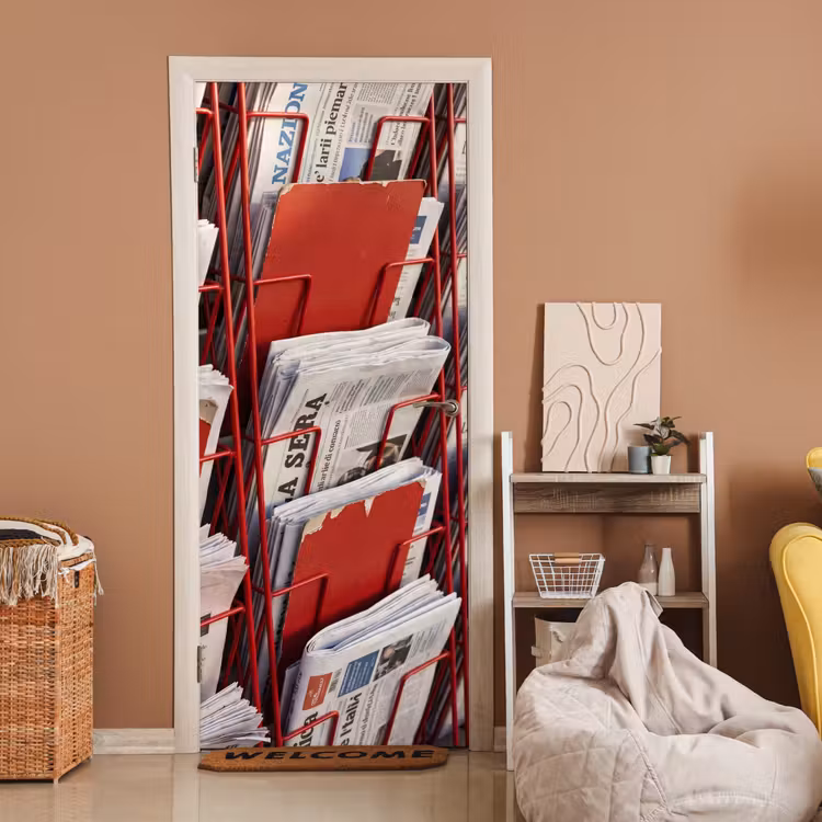 Deursticker - Kranten - Rek - Stedelijk - Dagelijks leven - Rood — 2