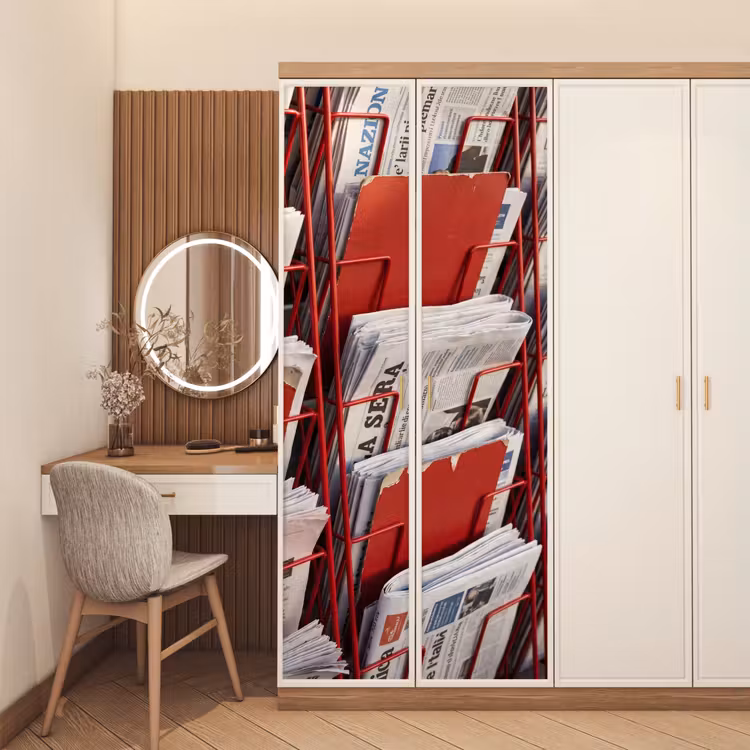 Deursticker - Kranten - Rek - Stedelijk - Dagelijks leven - Rood — 5