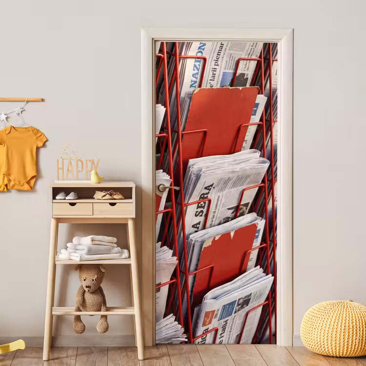 Deursticker - Kranten - Rek - Stedelijk - Dagelijks leven - Rood — 6