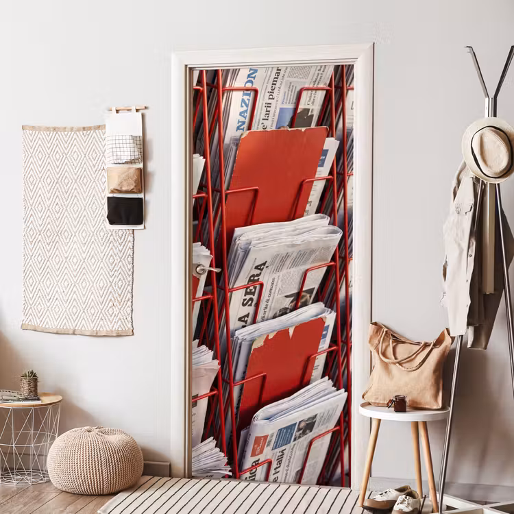 Deursticker - Kranten - Rek - Stedelijk - Dagelijks leven - Rood — 8