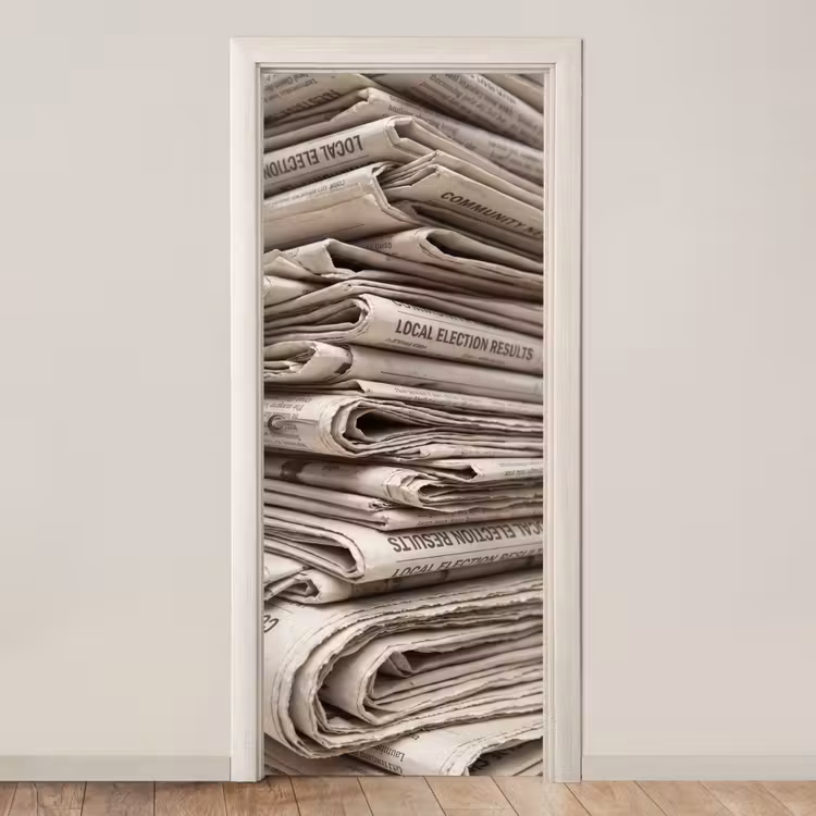 Deursticker - Kranten - Stapel - Nieuws - Vintage - Beige — 1