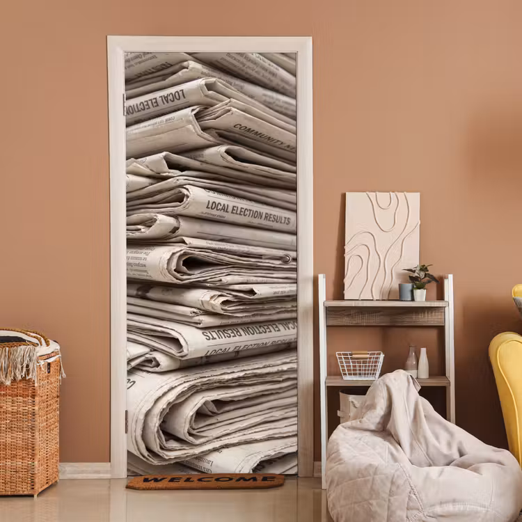 Deursticker - Kranten - Stapel - Nieuws - Vintage - Beige — 2