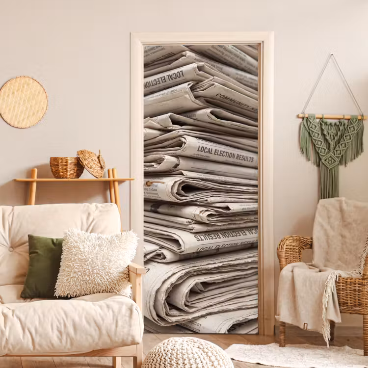 Deursticker - Kranten - Stapel - Nieuws - Vintage - Beige — 4