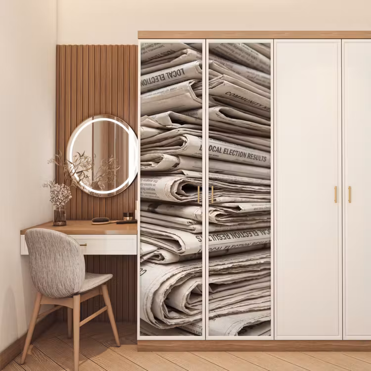 Deursticker - Kranten - Stapel - Nieuws - Vintage - Beige — 5