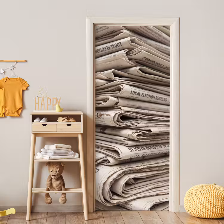 Deursticker - Kranten - Stapel - Nieuws - Vintage - Beige — 6