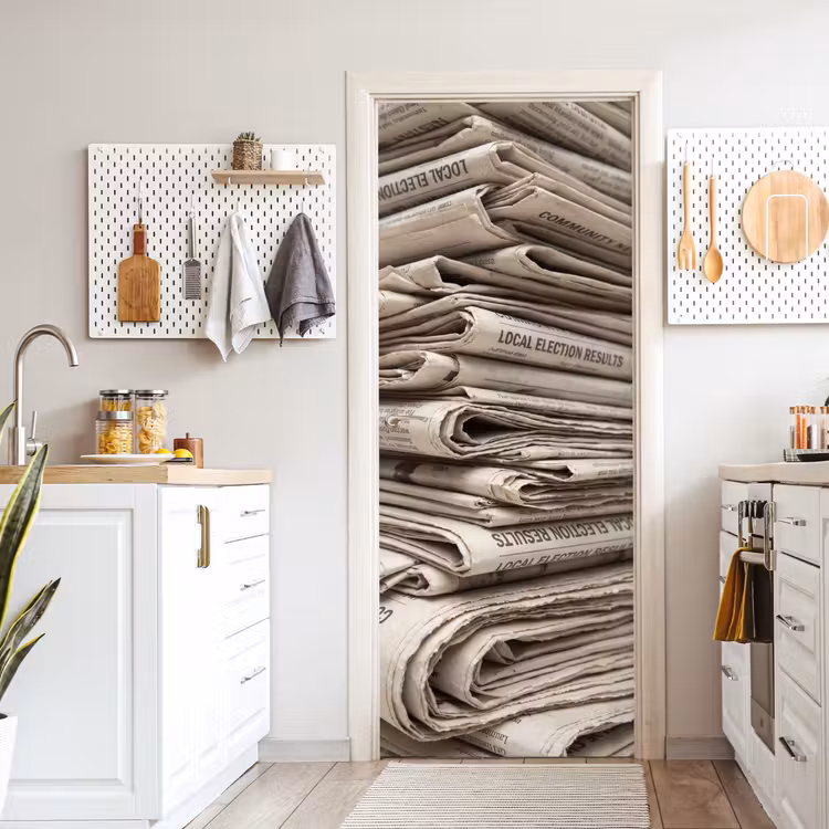 Deursticker - Kranten - Stapel - Nieuws - Vintage - Beige — 7