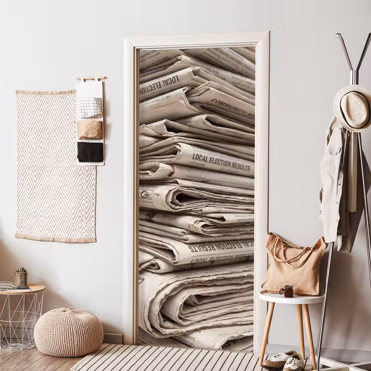 Deursticker - Kranten - Stapel - Nieuws - Vintage - Beige — 8