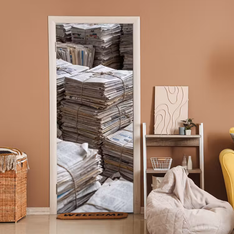 Deursticker - Kranten - Stapels - Touw - Informatie - Vintage — 2