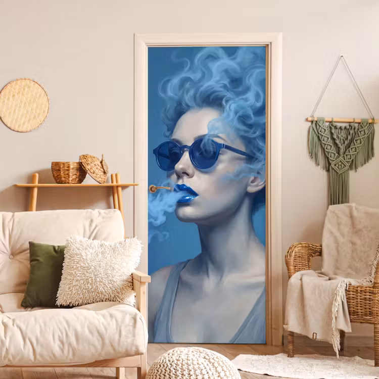 Deursticker - Portret - Zonnebril - Rook - Abstract - Blauw — 4