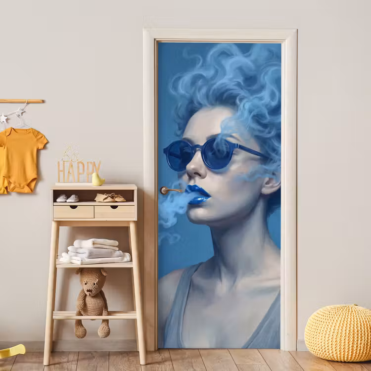 Deursticker - Portret - Zonnebril - Rook - Abstract - Blauw — 6