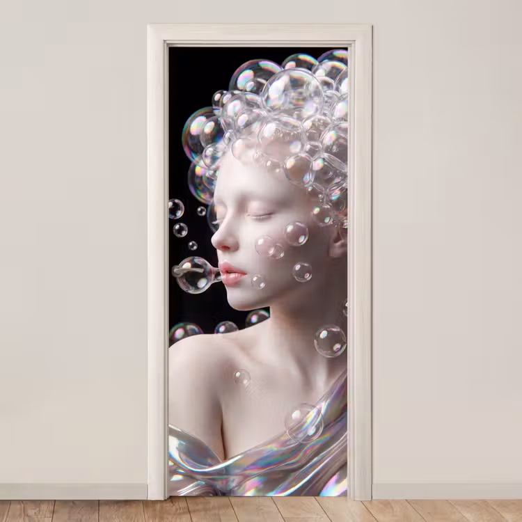 Deursticker - Vrouw - Bellen - Abstract - Kleurrijk — 1