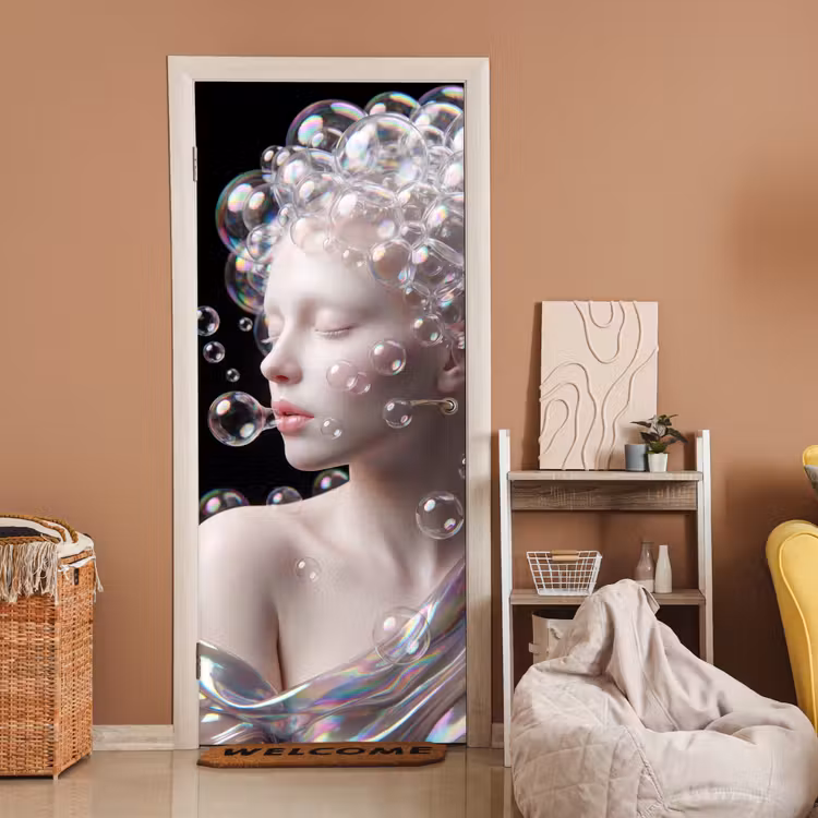 Deursticker - Vrouw - Bellen - Abstract - Kleurrijk — 2