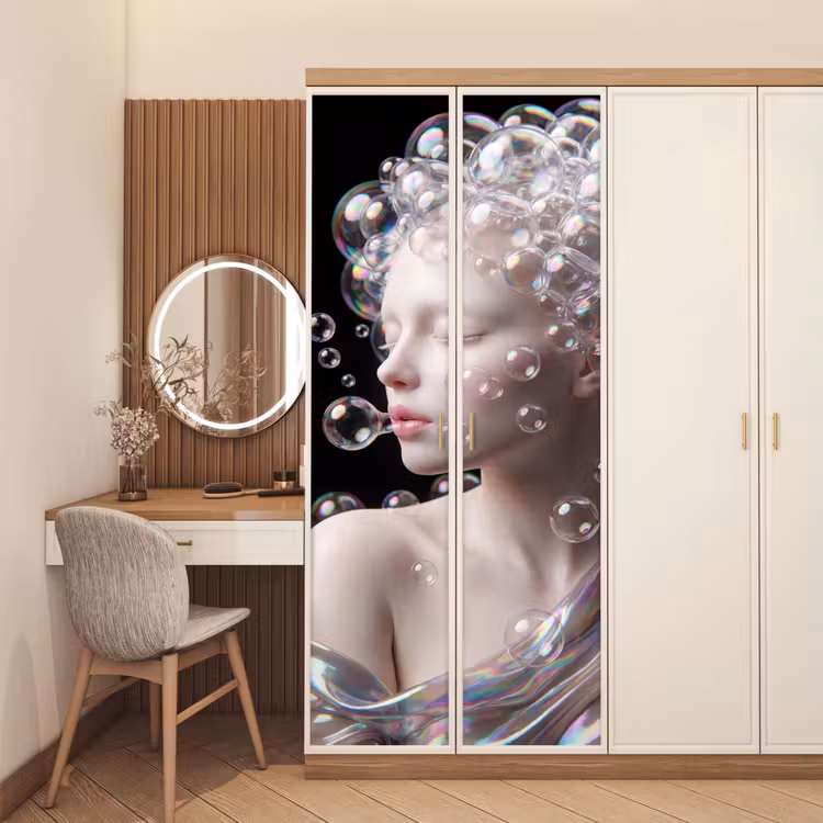 Deursticker - Vrouw - Bellen - Abstract - Kleurrijk — 5