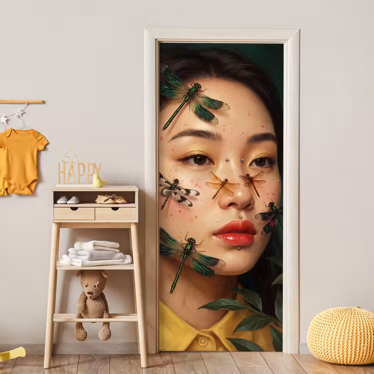 Deursticker - Vrouw - Insecten - Natuur - Portret - Groen — 6