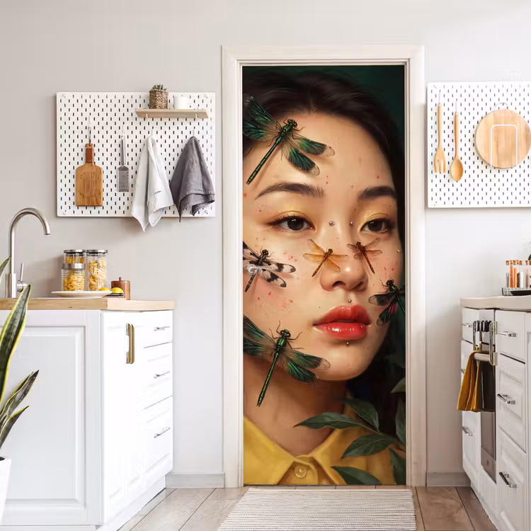 Deursticker - Vrouw - Insecten - Natuur - Portret - Groen — 7