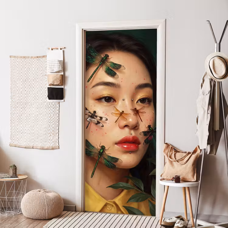 Deursticker - Vrouw - Insecten - Natuur - Portret - Groen — 8