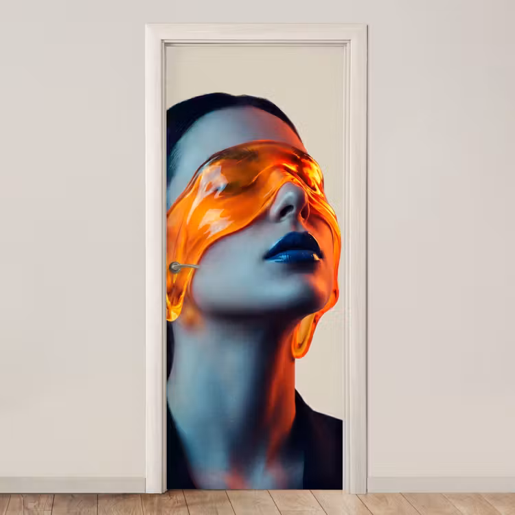 Deursticker - Vrouw - Oranje - Abstract - Modern - Kleurrijk — 1