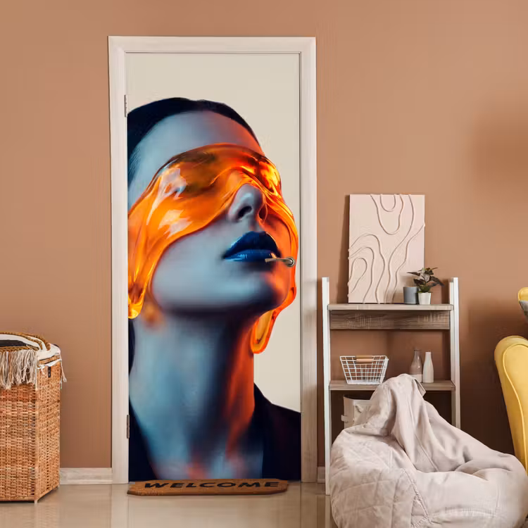 Deursticker - Vrouw - Oranje - Abstract - Modern - Kleurrijk — 2