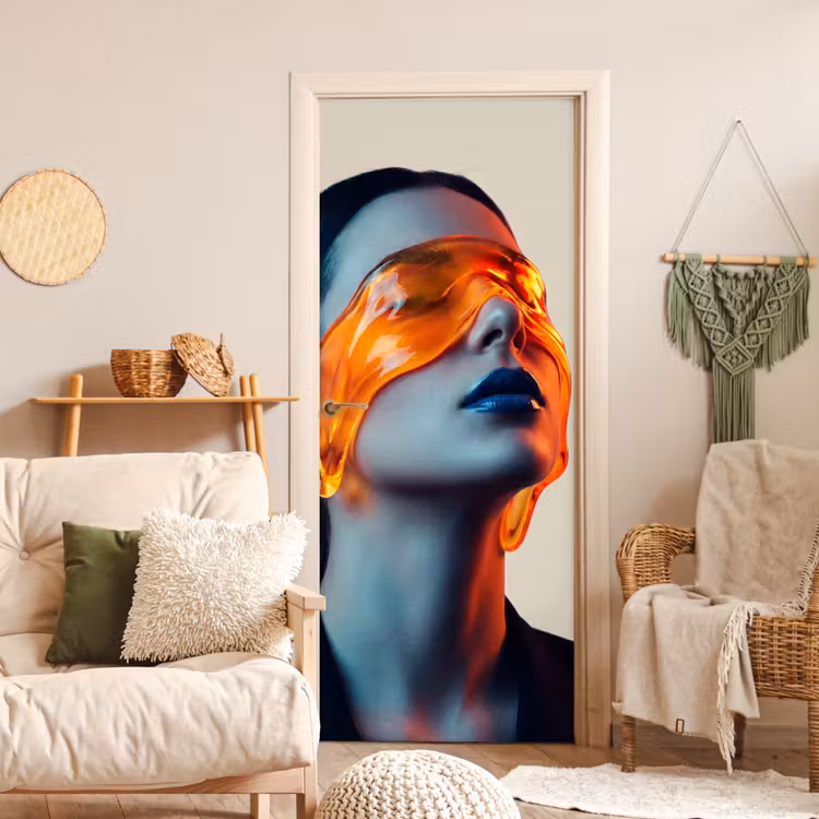 Deursticker - Vrouw - Oranje - Abstract - Modern - Kleurrijk — 4