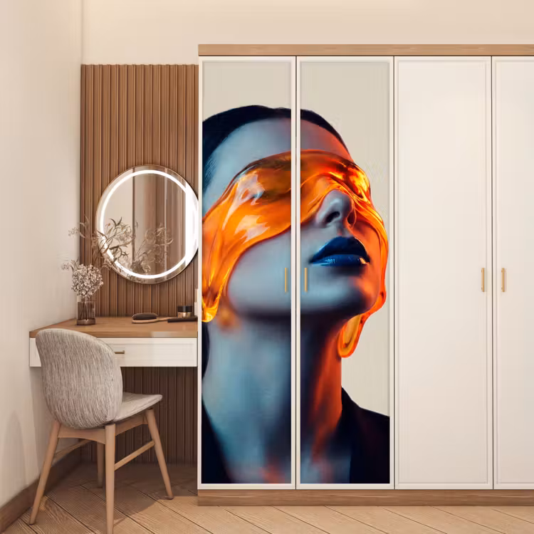 Deursticker - Vrouw - Oranje - Abstract - Modern - Kleurrijk — 5