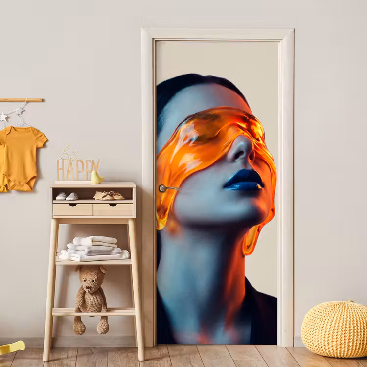 Deursticker - Vrouw - Oranje - Abstract - Modern - Kleurrijk — 6