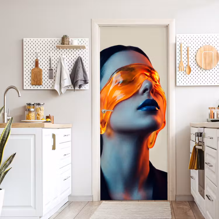 Deursticker - Vrouw - Oranje - Abstract - Modern - Kleurrijk — 7