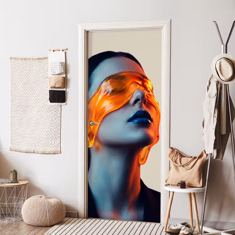 Deursticker - Vrouw - Oranje - Abstract - Modern - Kleurrijk — 8