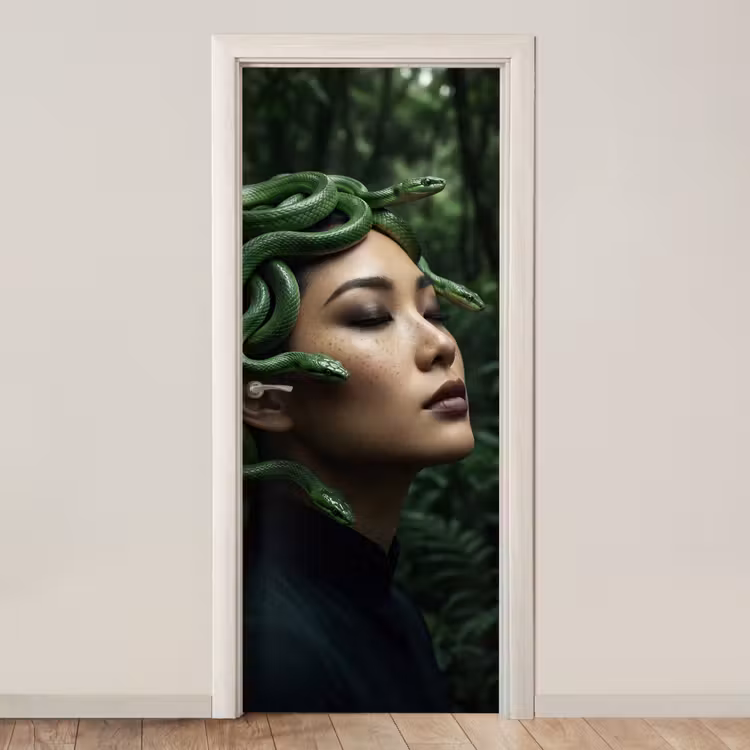 Deursticker - Vrouw - Slang - Natuur - Mystiek - Groen — 1