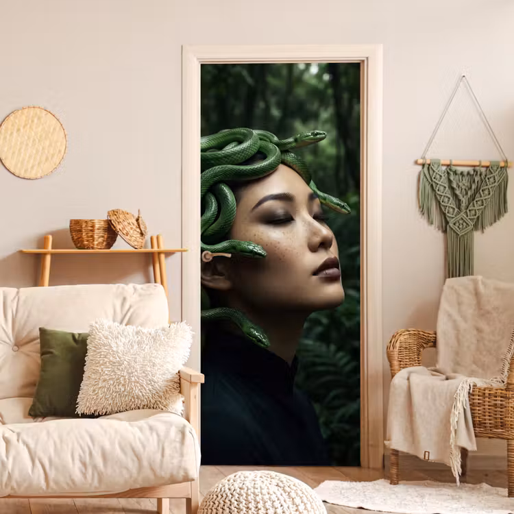 Deursticker - Vrouw - Slang - Natuur - Mystiek - Groen — 4